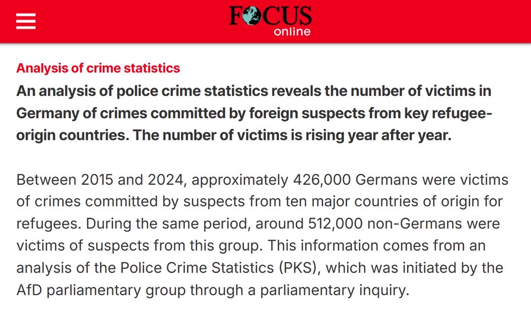 Tysk polisstatistik avslöjar: över 425 000 tyskar har utsatts för brott av flyktingar sedan 2015 - och siffrorna fortsätter uppåt.

Frågan är: när vågar våra politiker tala klarspråk om hotet inifrån?
