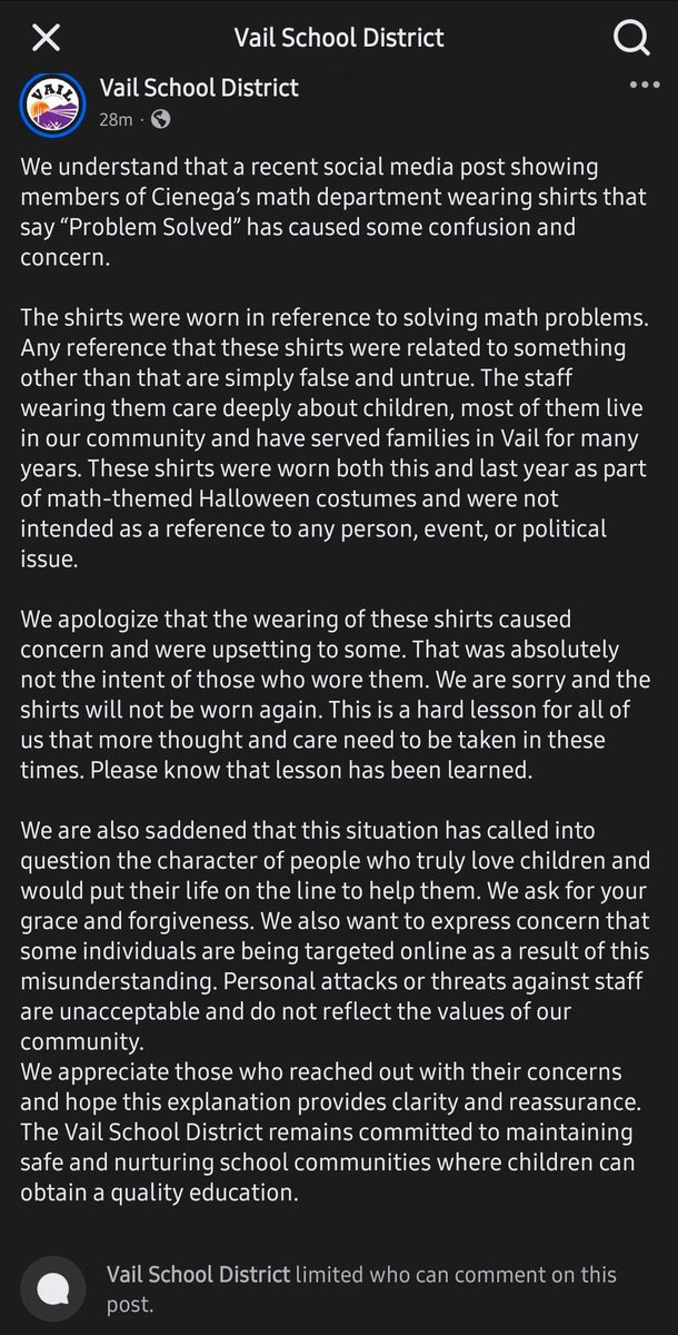 If you’re wondering why parents need ESAs…here you go. 

Vail USD is a better performing district, but permitting teachers to do this and then LYING to parents to cover for it breaks trust and signifies the level of depravity that they feel is acceptable to subject our kids to.
