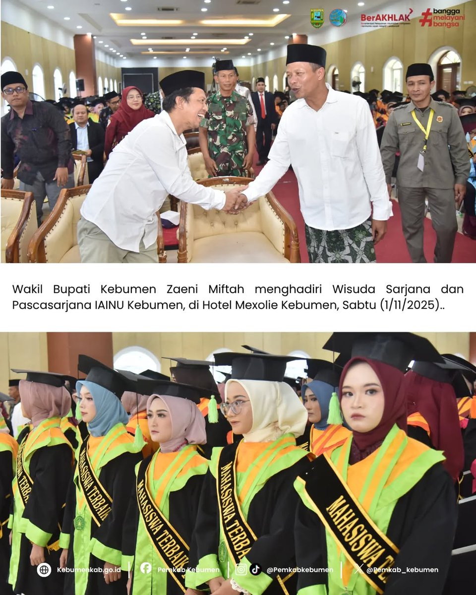pemkab_kebumen's tweet photo. Sebanyak 331 mahasiswa Institut Agama Islam Nahdlatul Ulama (IAINU) Kebumen resmi diwisuda pada Sabtu (1/11/2025). #WisudaIAINU #IAINUKebumen #pemkabkebumen #kebumenberdaya #PendidikanIslam #GenerasiBerkualitas #BanggaIAINU https://t.co/8jQWPihbGr