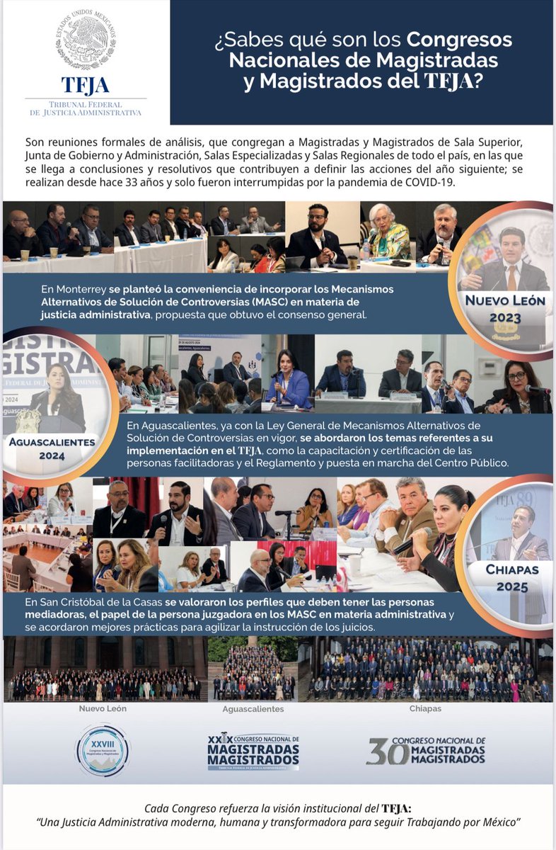 TFJAMexico's tweet image. ⚖️ ¿Sabes qué son los Congresos Nacionales de Magistradas y Magistrados #CMM del #TFJA y por qué se llevan a cabo desde hace más de 30 años?

📌 Aquí te lo contamos.