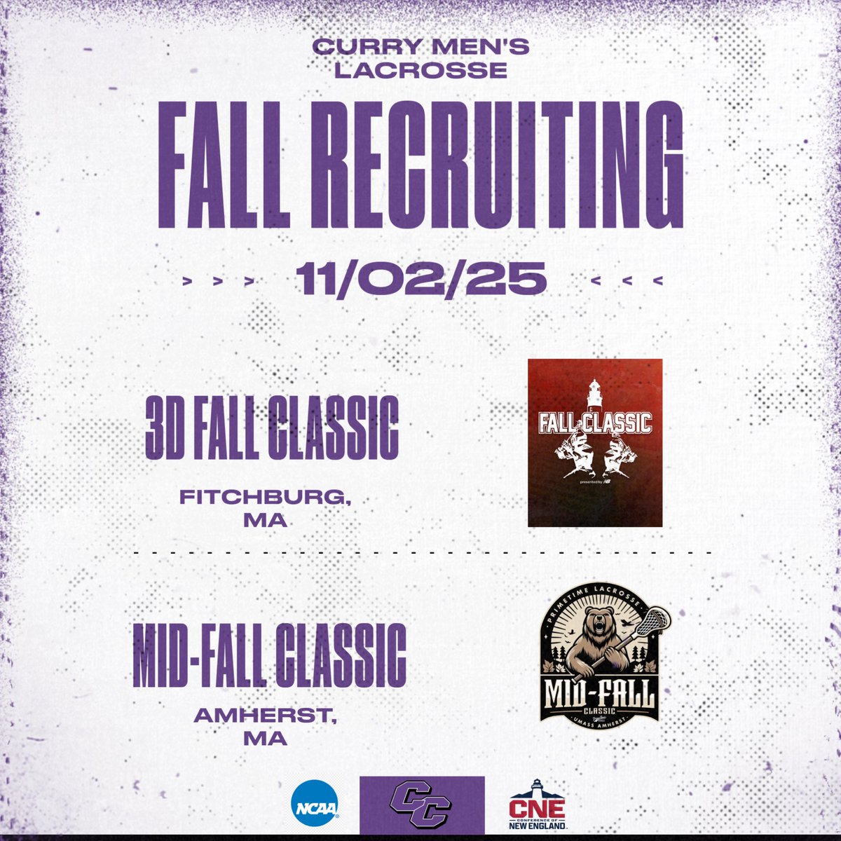 CurryMLAX's tweet image. Members of our coaching staff will be on the road in MA tomorrow for a big day of fall recruiting! #currymlax #fallball