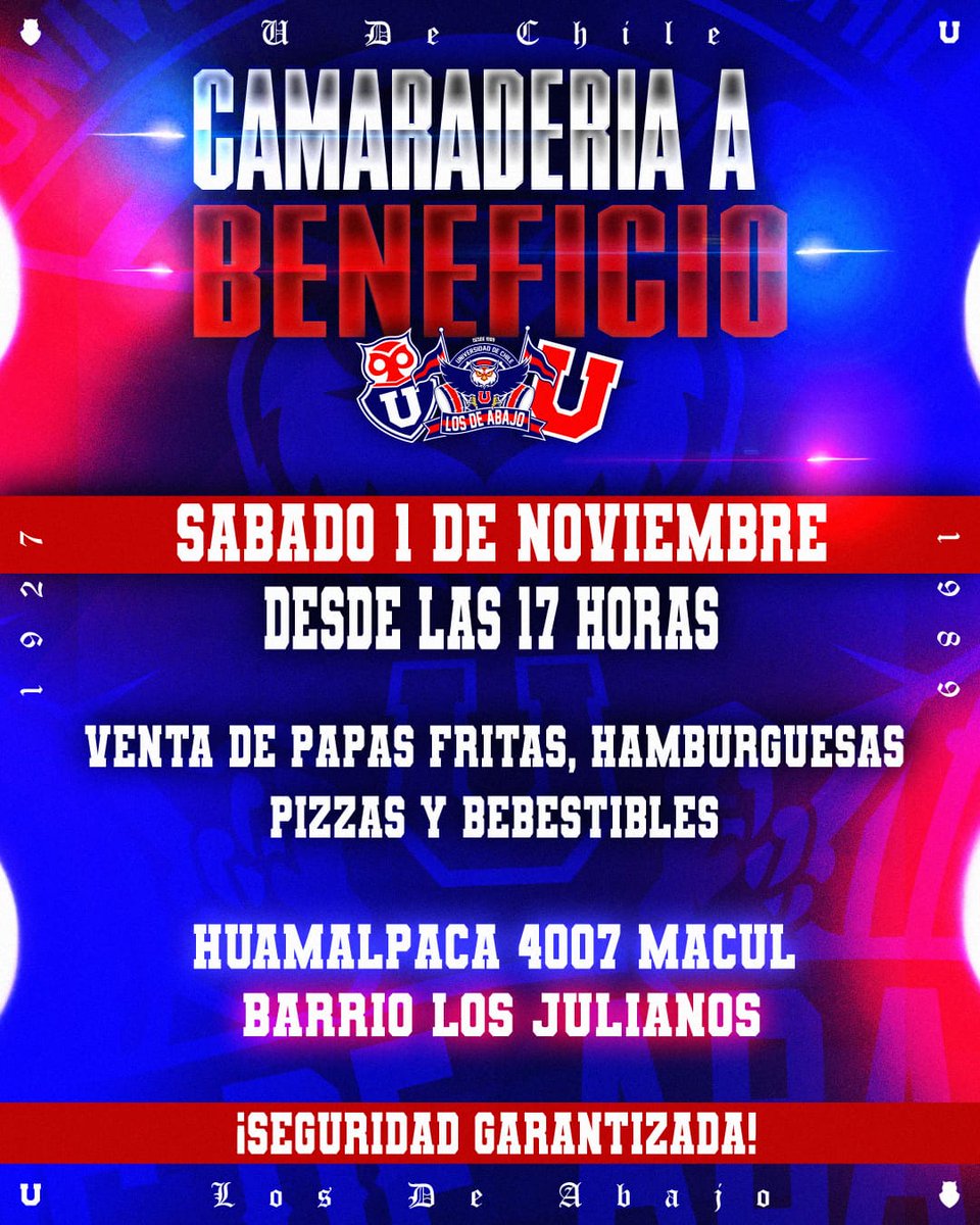 ¡Camaradas!

Los esperamos en este evento a beneficio donde tendremos una tarde llena de camaradería.

Bebestibles y comestibles los esperan.

Todos a Macul.

¡Los esperamos!
