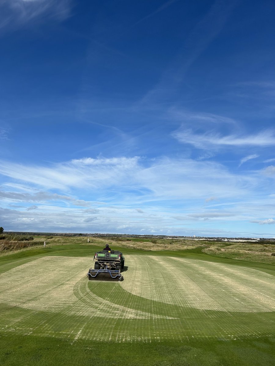 ShaunKernaghan's tweet photo. Another end of season maintenance week completed at Princes golf club. Micro cores pulled, VGR, brush followed by double pass with the Vredo seeder and a roll to finish. 
Greens recovering well for the winter golf. 🌱 https://t.co/HacHvAvH2k