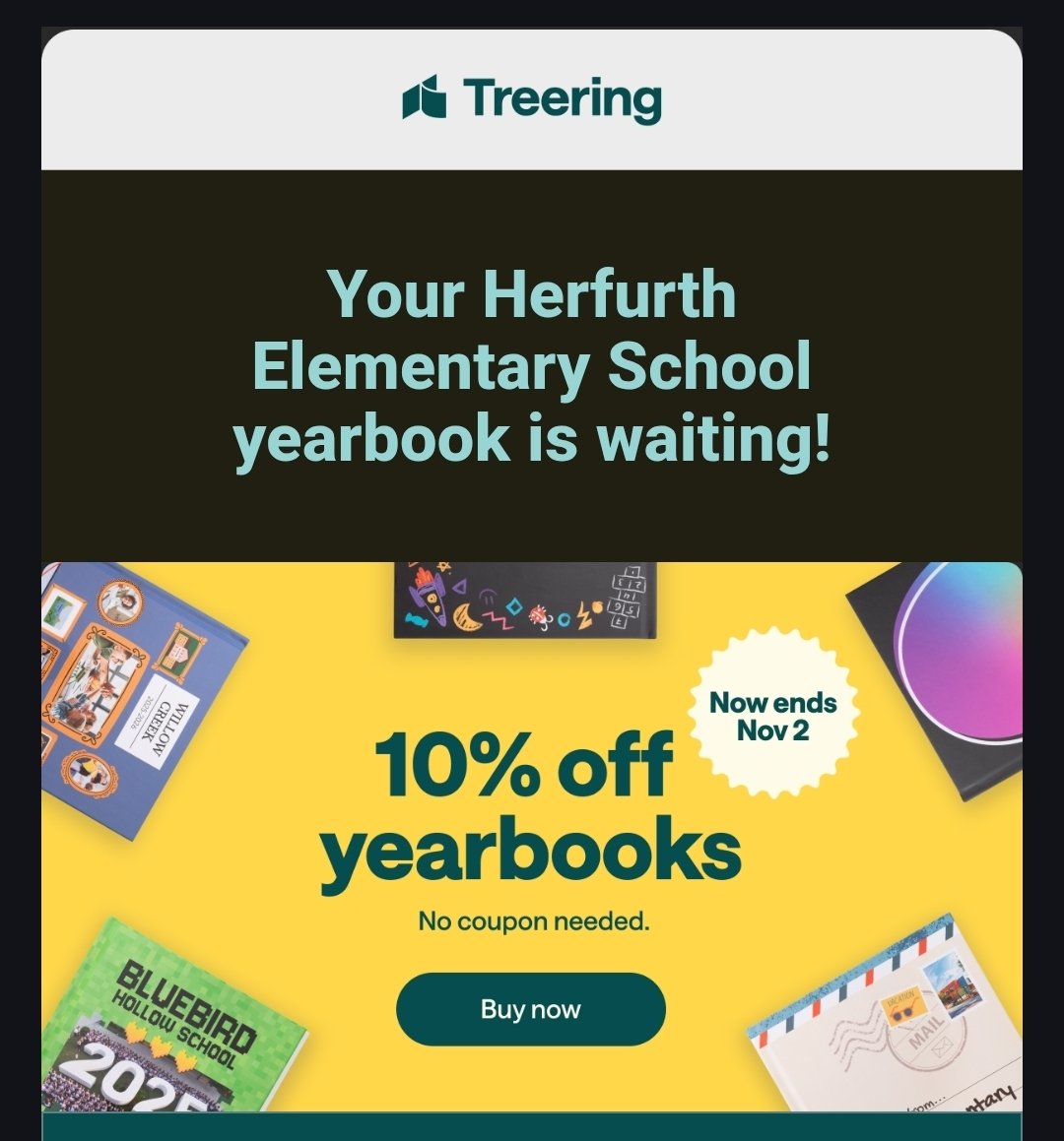 10% discount on yearbooks have been extended until tomorrow!  treering.com/purchase?PassC…