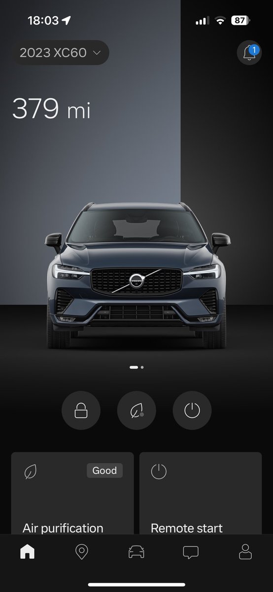 philbenson84's tweet photo. The new App interface looks lovely @volvocars but for owners who use it to check the fuel level of an ICE car, only a range readout for fuel is rubbish. I now have to go &amp; start the car to see a gauge as the car doesn’t show a fuel gauge unless it is running! #1stWorldProblem https://t.co/yacf5DehVp