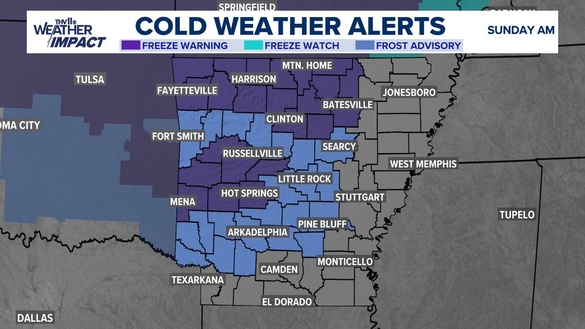 Tonight into Nov 2 a Freeze Warning is in effect for W and N Arkansas. Frost Advisory in Central AR. Temps in the upper 20 to mid 30s for many areas. Protect the plants!