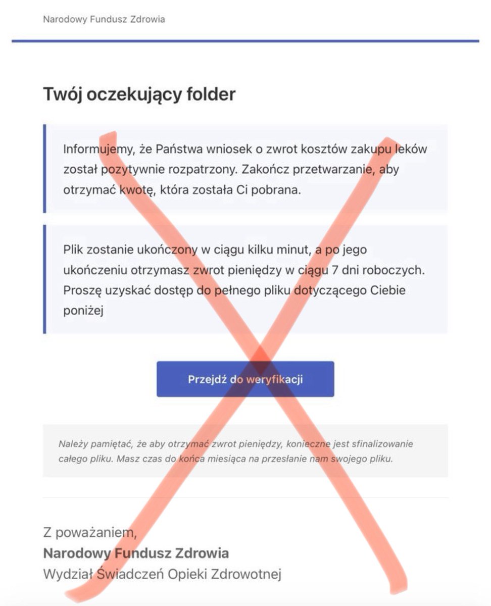 ‼️ UWAGA ‼️
  OSZUSTWO
<a href="/NFZ_GOV_PL/">Narodowy Fundusz Zdrowia</a> rozlicza refundację za leki wyłącznie z aptekami - nie daj się nabrać wyłudzaczom (co najmniej Twoich wrażliwych danych) 
Proszę o RT i poinformowanie znajomych.