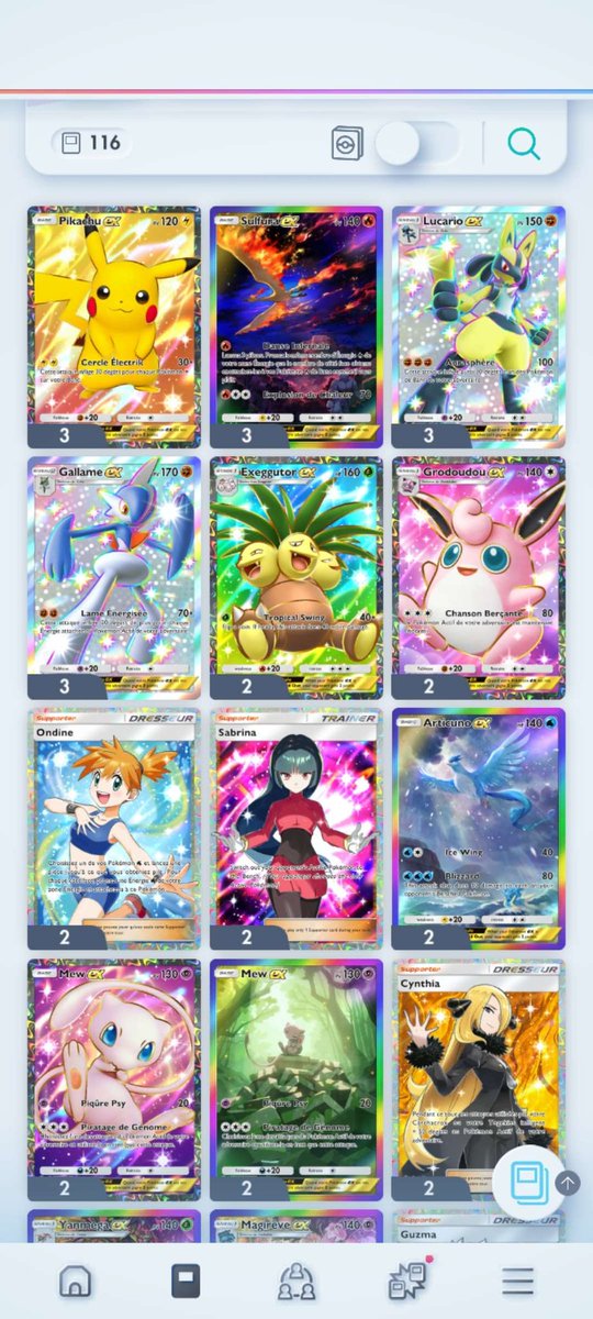 J'ai ces cartes 2⭐⭐ en double si certains veulent faire des échanges, je cherche certaines cartes comme :
- Nymphali AEC
- Prof Chen FA
- Erika FA
- Silver FA
- Froussardine FA
- Dracaufeu shiny 
- Tortank Shiny

#PokemonTCGPocket #JeuDeMerde