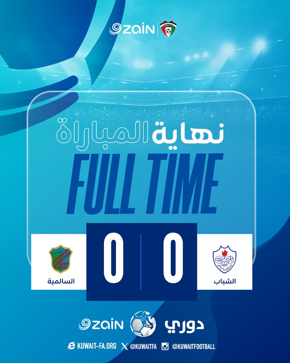 نهاية المباراة 💥⚽
الشباب 0 - 0 السالمية

#دوري_زين
#KuwaitFA
#الشباب_السالمية