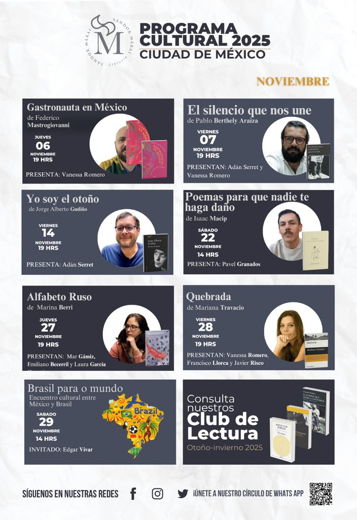 Tambores para recibir el programa cultural de <a href="/SandorMaraiCDMX/">Sándor Márai Librería CDMX</a> de noviembre 🍂 

Háganse un espacio en sus agendas, entre los altares y el pavo.