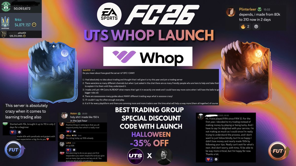 🎃 FC 26 Season Pass x Ultimate Scream 👻

⚡ Due to massive demand, we’re expanding to Whop, a completely rebuilt platform designed to make trading simpler, faster, and more profitable than ever.

Get direct access to 5x Top 100 Traders, exclusive insights, and the same systems