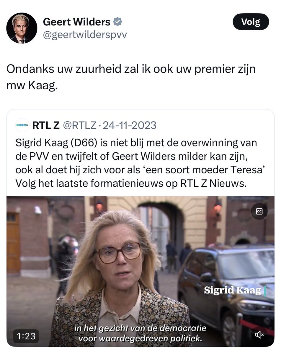 Ondanks uw zuurheid zal Jetten ook uw premier zijn dhr Wilders.