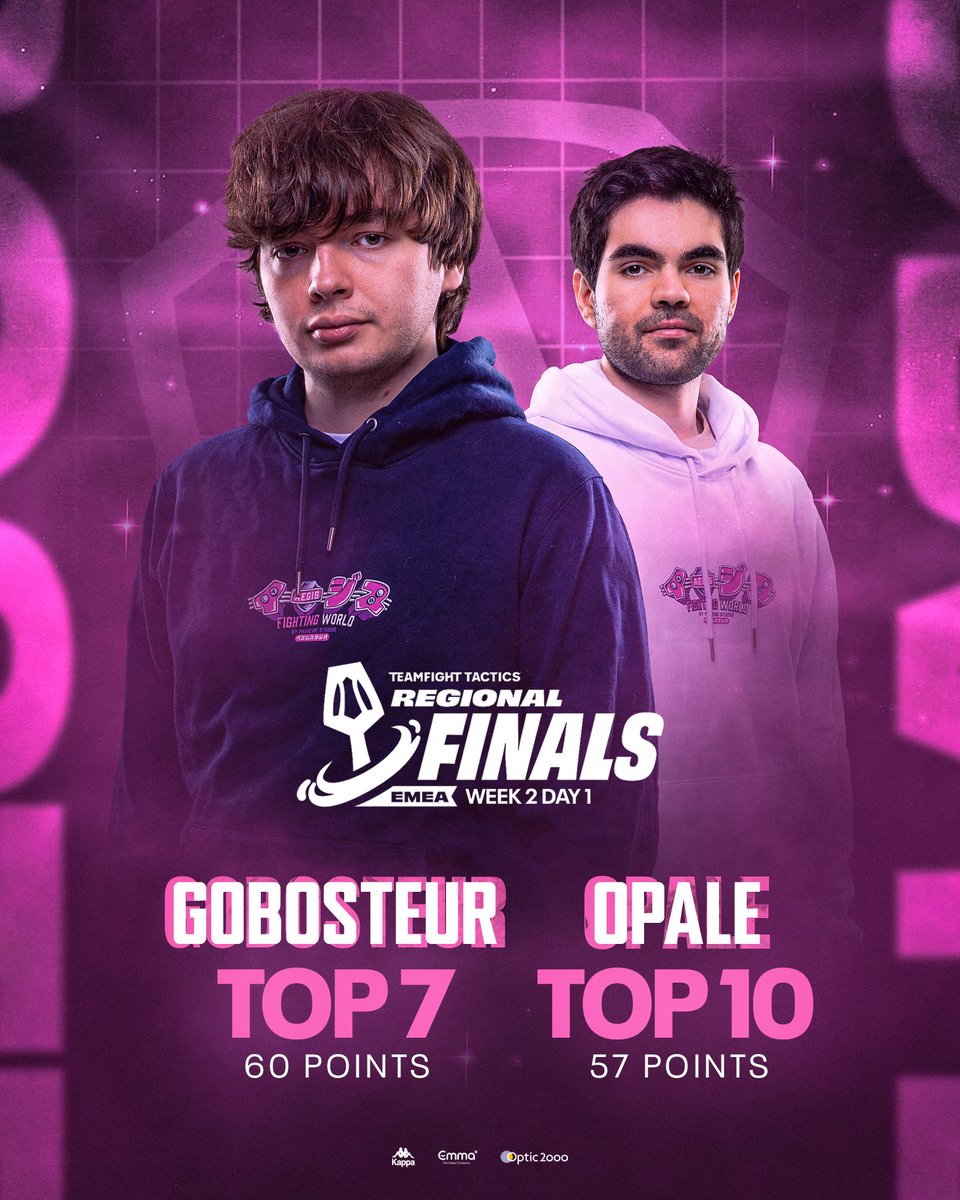 𝗘𝗠𝗘𝗔 𝗥𝗲𝗴𝗶𝗼𝗻𝗮𝗹 𝗙𝗶𝗻𝗮𝗹𝘀 : W2D2

Malgré une très belle run depuis le début, Opale échoue malheureusement aux portes de la finale 🤍

Gobo de son côté, se qualifie pour la grande finale, où il ira chercher le titre de champion d'Europe ! #ShieldsUp