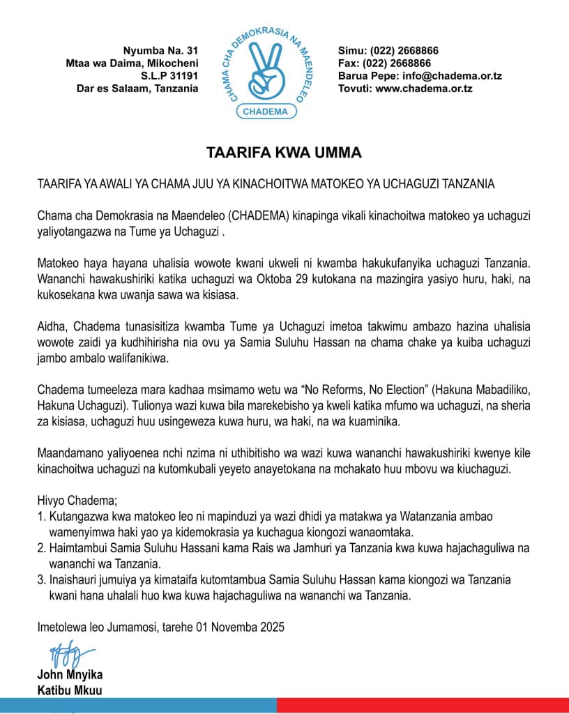 TAARIFA KWA UMMA