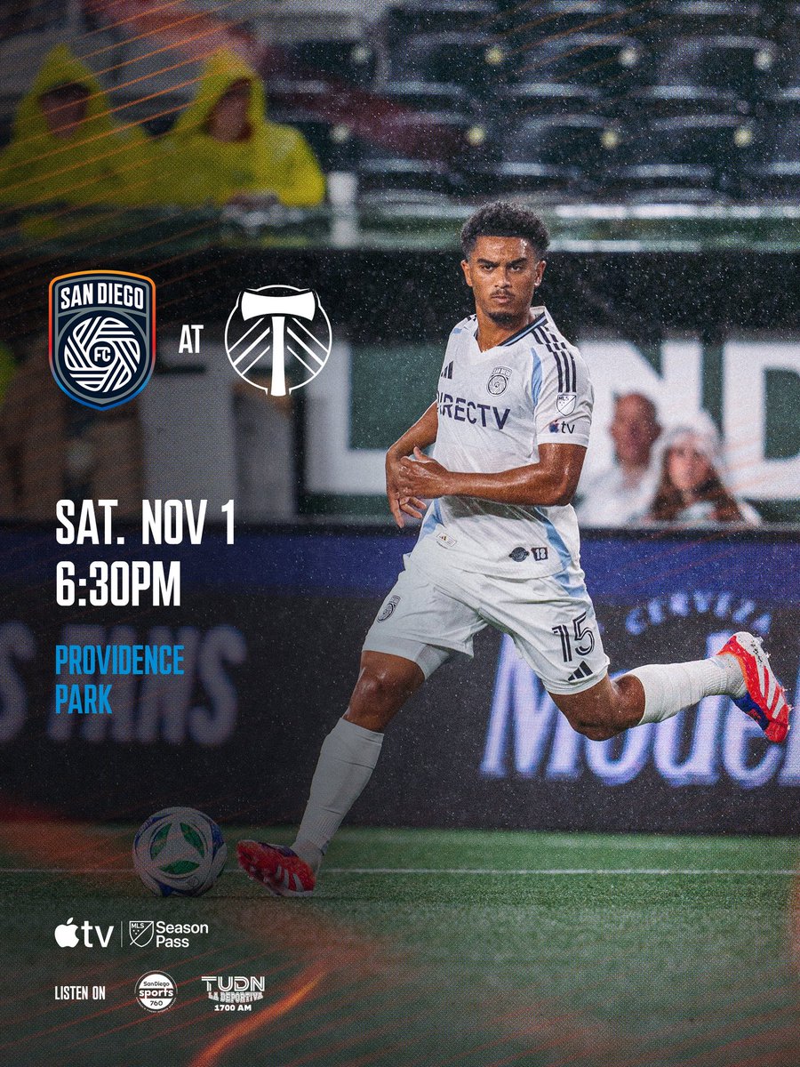 sandiegofc's tweet image. Tonight.

🆚 @TimbersFC
📍 @ProvidencePark_
⏰ 6:30 PM 
📺 @MLS Season Pass on @AppleTV
📻 @Sports760, @TudnRadio 1700