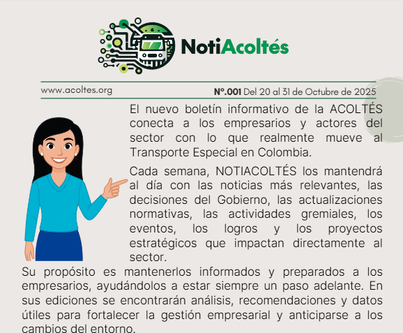 ¡Ya está aquí una nueva edición de NOTIACOLTÉS!
Entérate de todo lo que mueve al Transporte Especial: decisiones clave, proyectos gremiales, avances del sector y las voces que construyen el futuro de nuestra movilidad.
📰 Dale clic:
acoltes.org/wp/notiacoltes…