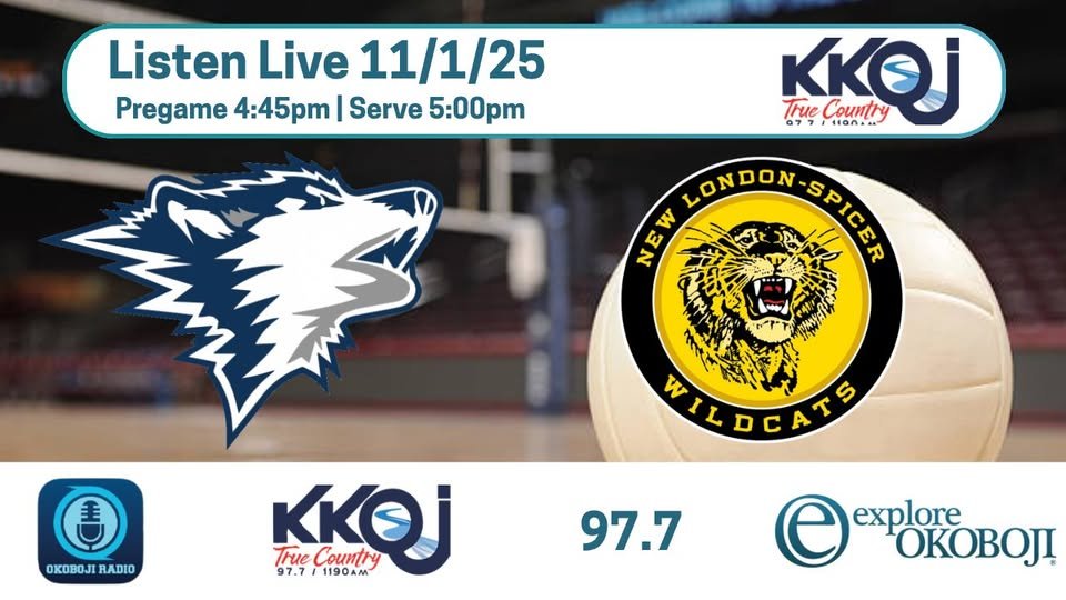 The Jackson County Central volleyball team is playing New London-Spicer for the Section 3AA Championship and a trip to the State Tournament!

Coverage from SMSU in Marshall begins at 4:45 on KKOJ Radio! 
📻 97.7 FM 
💻 kkoj.com/listen/ 
📲 Okoboji Radio app
