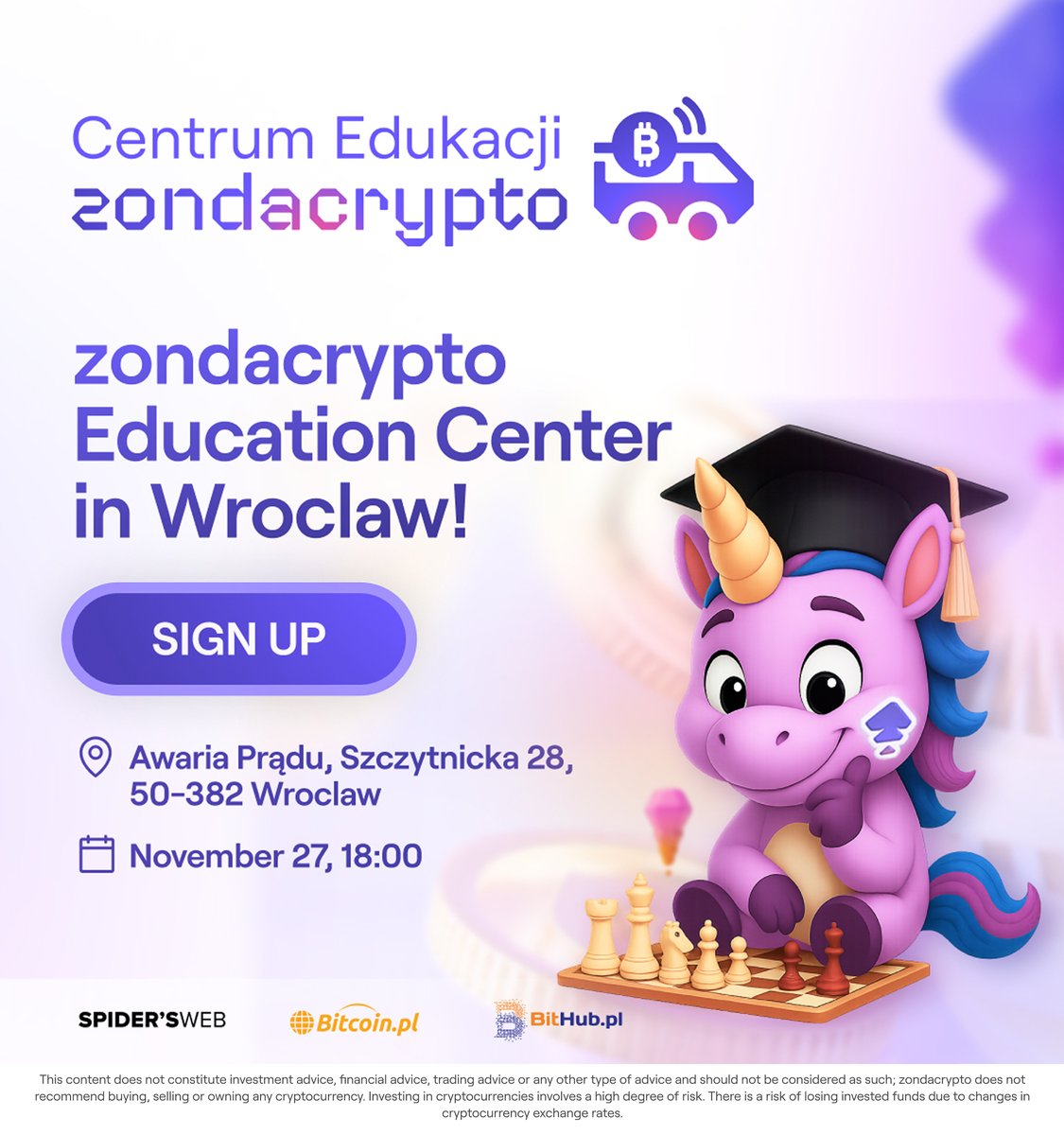 This November, we’re taking the zondacrypto Education Center to Wrocław! Get ready for more crypto knowledge! Couldn’t make it to the previous editions? Now’s your chance!

Join us for an exciting event filled with In-depth lectures, quizzes, Awesome rewards and of course, pizza!