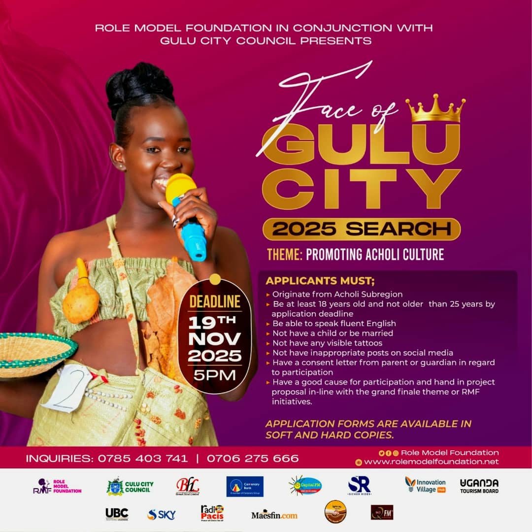 Call for Contestants: #FaceOfGuluCity2025 

Applications are now open!

Don’t miss out—be part of this exciting journey to crown the next Face of Gulu City Queens.

Students in Higher Institutions of Learning, as well as Form 6 and Form 4 vacists, are warmly encouraged to apply.