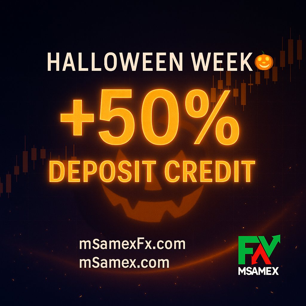 Trade bigger this Halloween 🎃
Deposit via mSamex.com and get +50% Deposit Credit in your mSamexFx account!
👉 Offer valid Nov 1–7
#Trading #mSamexFx #HalloweenBonus