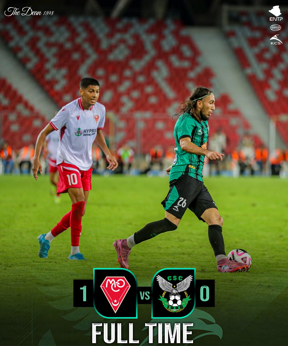 CSCClub1898's tweet photo. 𝐋𝐈𝐆𝐔𝐄 𝟏 𝐌𝐎𝐁𝐈𝐋𝐈𝐒 | 𝐅𝐔𝐋𝐋 𝐓𝐈𝐌𝐄 🟢⚫️⏱️
نهاية المباراة 
مولودية وهران 1️⃣النادي الرياضي القسنطيني 0️⃣

#teamcsc #TheDean1898 #CSConstantine #MCOCSC #Ligue1mobilis https://t.co/sAJWjhQ67W