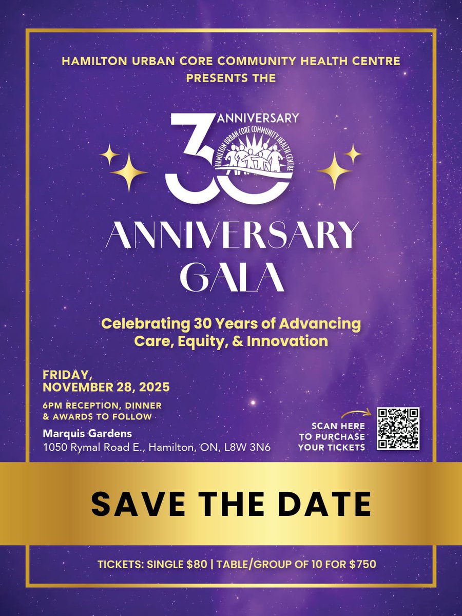 📅✨ Save the Date! ✨📅

Hamilton Urban Core is turning 30 years strong — and we’re celebrating in a big way! 🎉

Join us for our 30th Anniversary Gala
🗓️ Friday, November 28, 2025
📍 Marquis Gardens, 1050 Rymal Rd. E., Hamilton
⏰ 6:00 PM