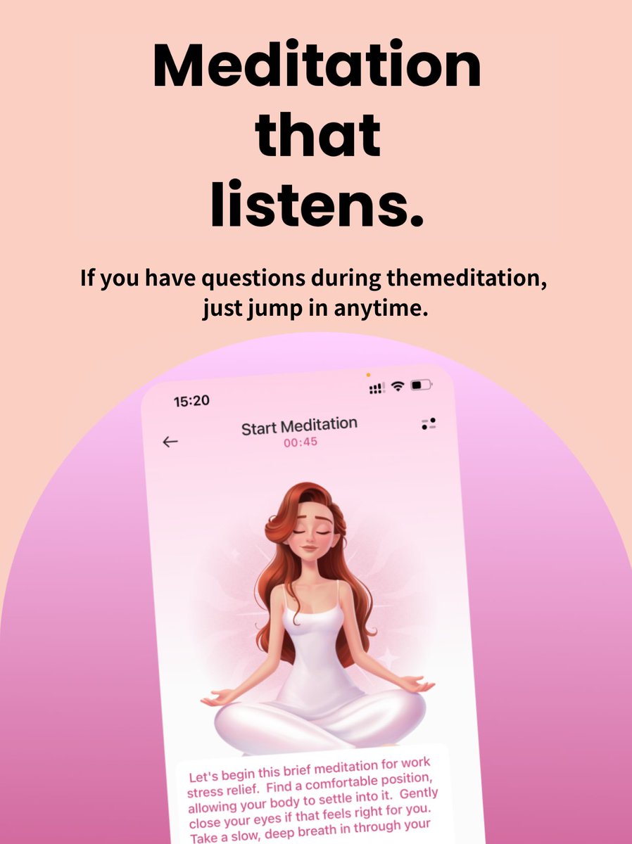 thinkingmeapp's tweet photo. Ever zone out mid-meditation? 🤔 
Guided voice too fast? No stress, Thinking Me AI buddy: 
💬 Pause &amp; ask anything 
🐢 Say slow, I’ll chill 
Cozy chat, not lecture. Interruptions = deeper vibes.
❤️ Anxious? I’m here 24/7 
👇 App Store “Thinking Me”. Ditch recordings. https://t.co/uoJW23EFDs