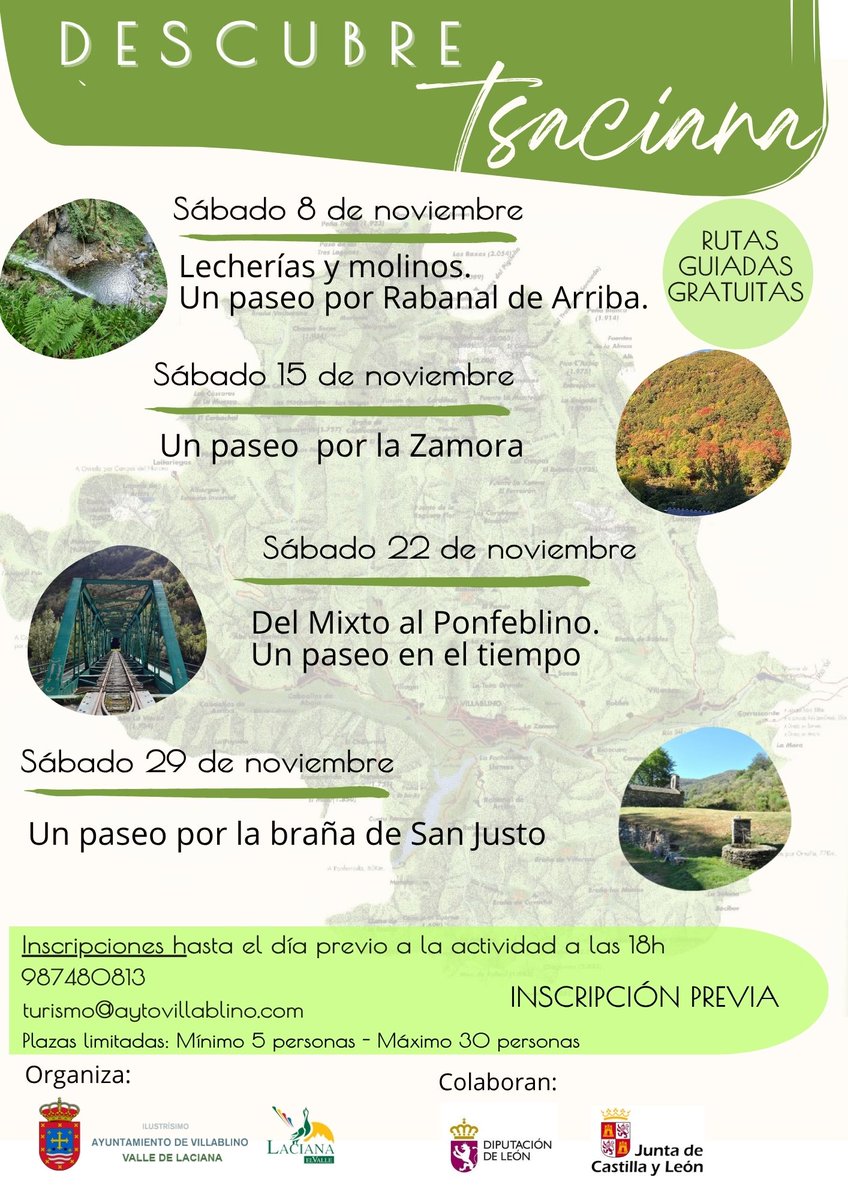 Éstas son las rutas guiadas e interpretadas propuestas para noviembre, todas únicas y especiales, para descubrir el Valle de Laciana🌿
Inscripciones:
📩 turismo@aytovillablino.com
☎️ 987480813

#ValledeLaciana #Laciana #Villablino #leonesp #reservadelabiosfera #DescubreTsaciana