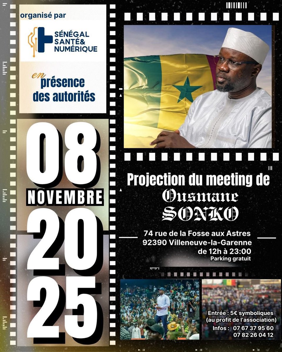 L’association Sénégal Santé &amp; Numérique, vous invite à une journée d’échanges, de partage et de patriotisme autour de la jeunesse, du numérique et du développement du Sénégal.

Retransmission du TERA Meeting du Président Ousmane SONKO