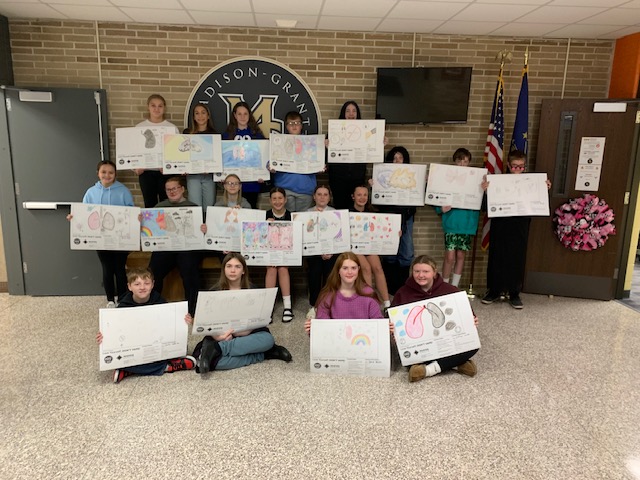 Several MGJSHS 7th Graders in Ms. Justus' Class participated in a Anti-Vaping Poster Contest sponsored by Marion Health and the Grant Co. Tobacco Coalition. We are proud of our students who participated helping spread an important message to our students and community. #WeAreMG