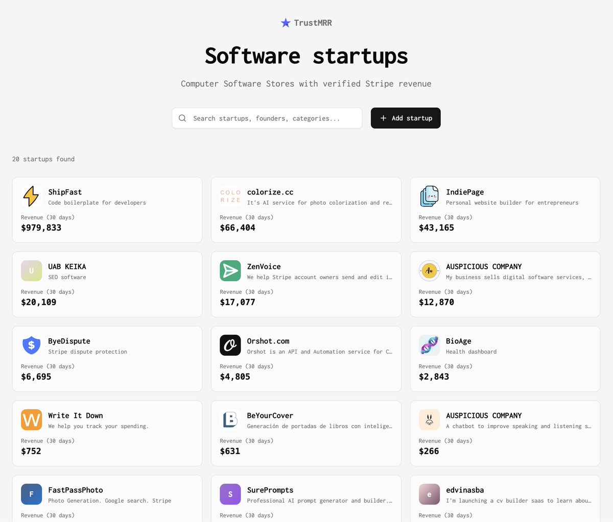 Yo desarrollé tu función.
🏷️ Las startups tienen categorías (obtenidas de Stripe)
🔎 Las categorías se pueden buscar