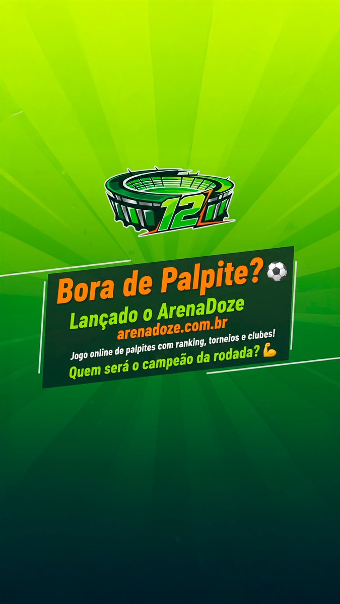 sitearenadoze's tweet photo. SITE NOVO NO AR! (site de palpites em futebol).
A mecânica é simples: você dá seus palpites nos jogos, acumula pontos e disputa o topo do ranking contra a galera!
Tem Torneio, Ranking semanal e até Guildas(Clubes) para jogar com o seu time!
Crie sua conta https://t.co/feFaucNKGw https://t.co/lFFsNXruib