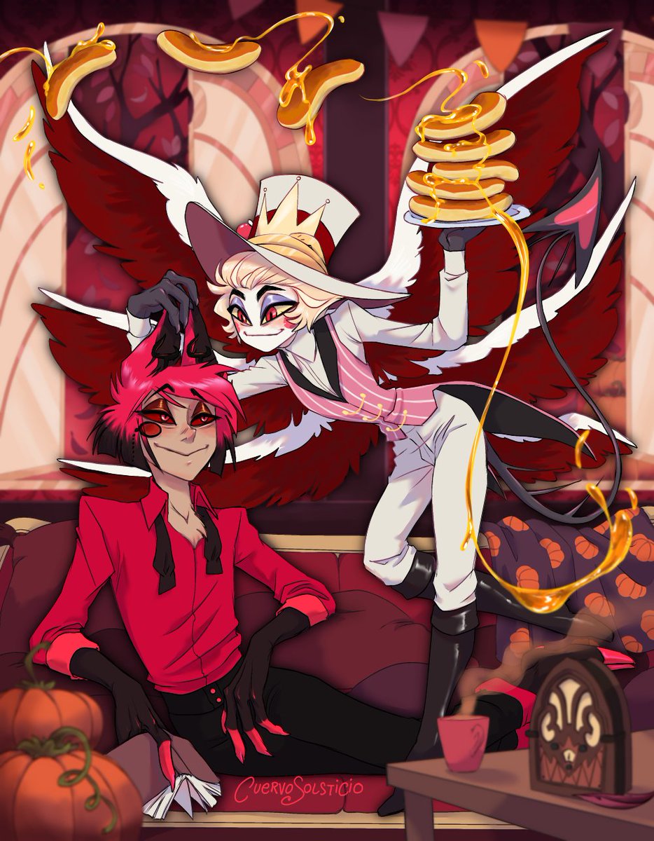 Pumpkin pancakes from the King 🎃👑

#HazbinHotel #radioapple
<a href="/HHArtInitiative/">Hazbin Art Initiative</a>