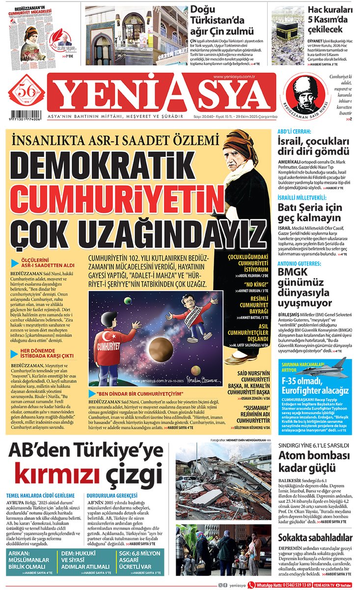 Bismillah ile başlıyoruz
#ManşetlerleYeniasya
Risale-i Nur'un medyadaki dili Yeni Asya Ekim ayında da yine dopdolu manşetlerle