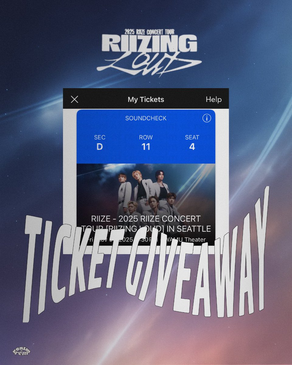 realmof_rem's tweet photo. 🎟️ GIVEAWAY!
We’re giving away 1x soundcheck ticket for RIIZE’s RIIZING LOUD in Seattle — Nov 7, 2025 at WAMU Theatre 💫

To enter:
1️⃣ Follow @realmof_rem on X &amp; IG (realmof.rem_)
2️⃣ RT + tag a friend
3️⃣ Reply w/ your fave RIIZE moment 💙

Must be public + able to attend! https://t.co/OMXjdNW9dW