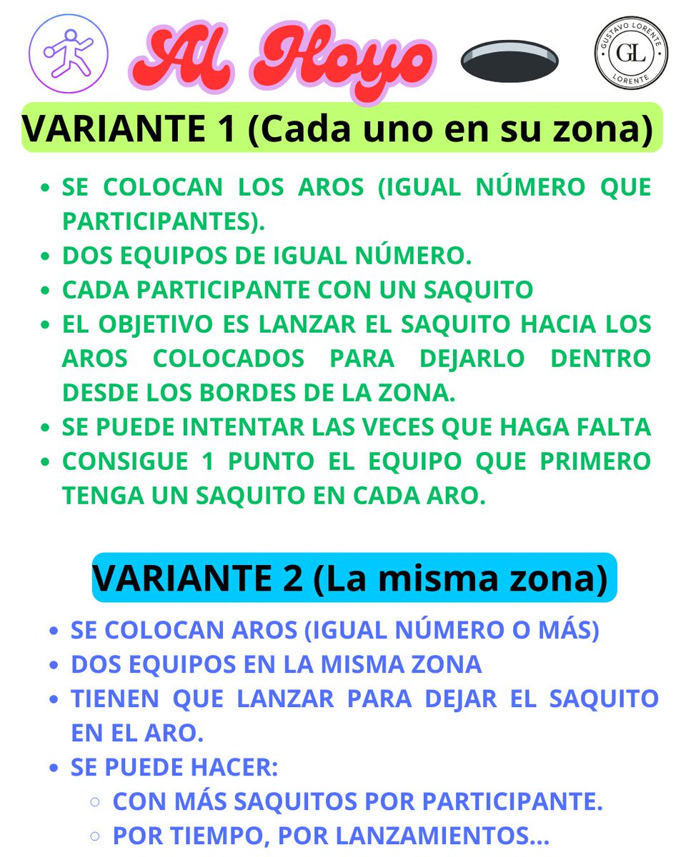 AL HOYO. Un juego de lanzamientos de precisión en forma de reto y en el que se puede decidir desde donde lanzar. Puede ser en campo propio o compartido (por tiempo, lanzamientos, + saquitos...)#edufis #physed #familiaedufis #claustrovirtual #colegio #Educación #escuela
