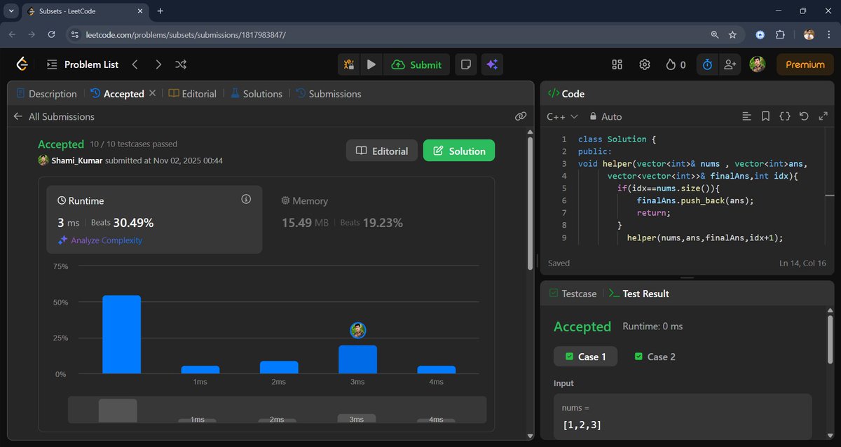 Shami_Kumar1's tweet image. ๐ Day 12 of my LeetCode DSA Journey (C++)
Today I solved โValid Anagramโ (LeetCode #242) 
โจ Learned about:
 String manipulation
๐นSorting approach
Comparison logic for anagram validation
๐ปAll 53 test cases passed!
โกRuntime: 7ms | ๐พ Memory: 9.74MB
#LeetCode #DSA #Cplusplus