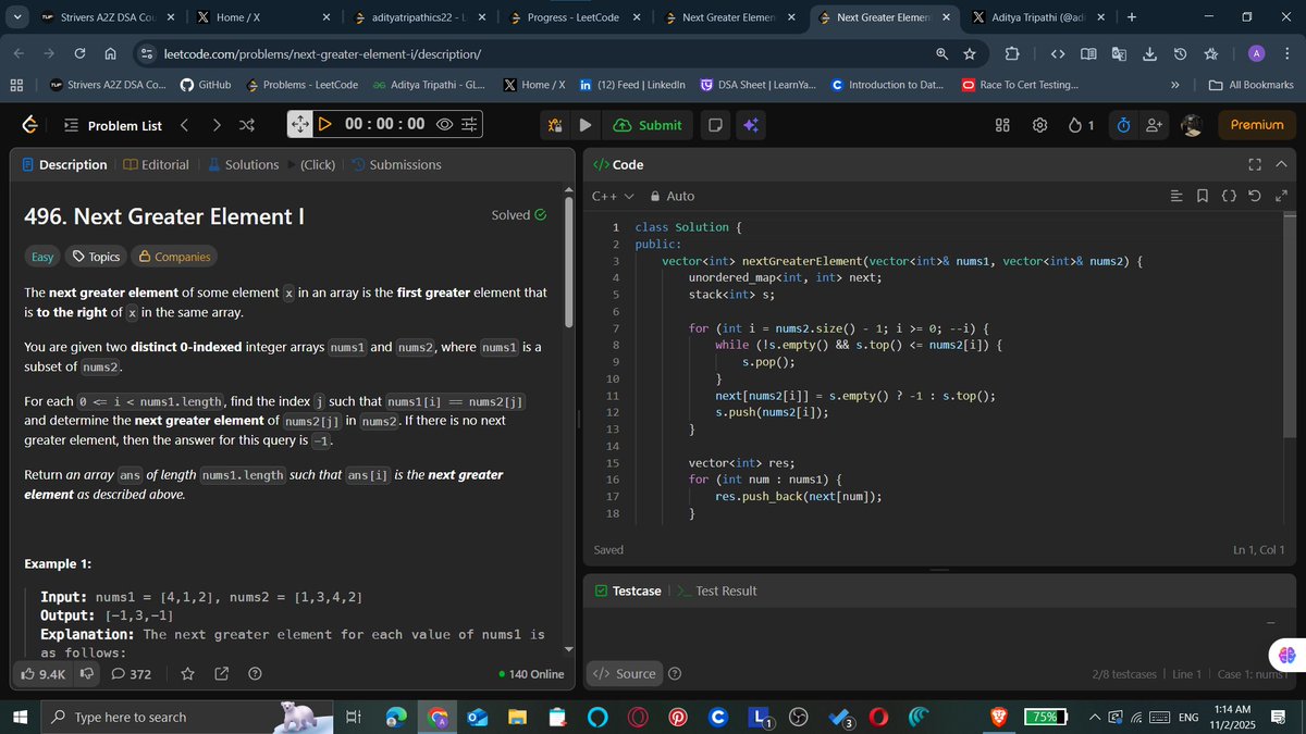 adityacs22's tweet image. Day 69 of my #100DaysOfCode challenge!🚀
✅Problem no. --> 496 ,503 #LeetCode #DSA
#buildinpublic #developing #DevCommunity