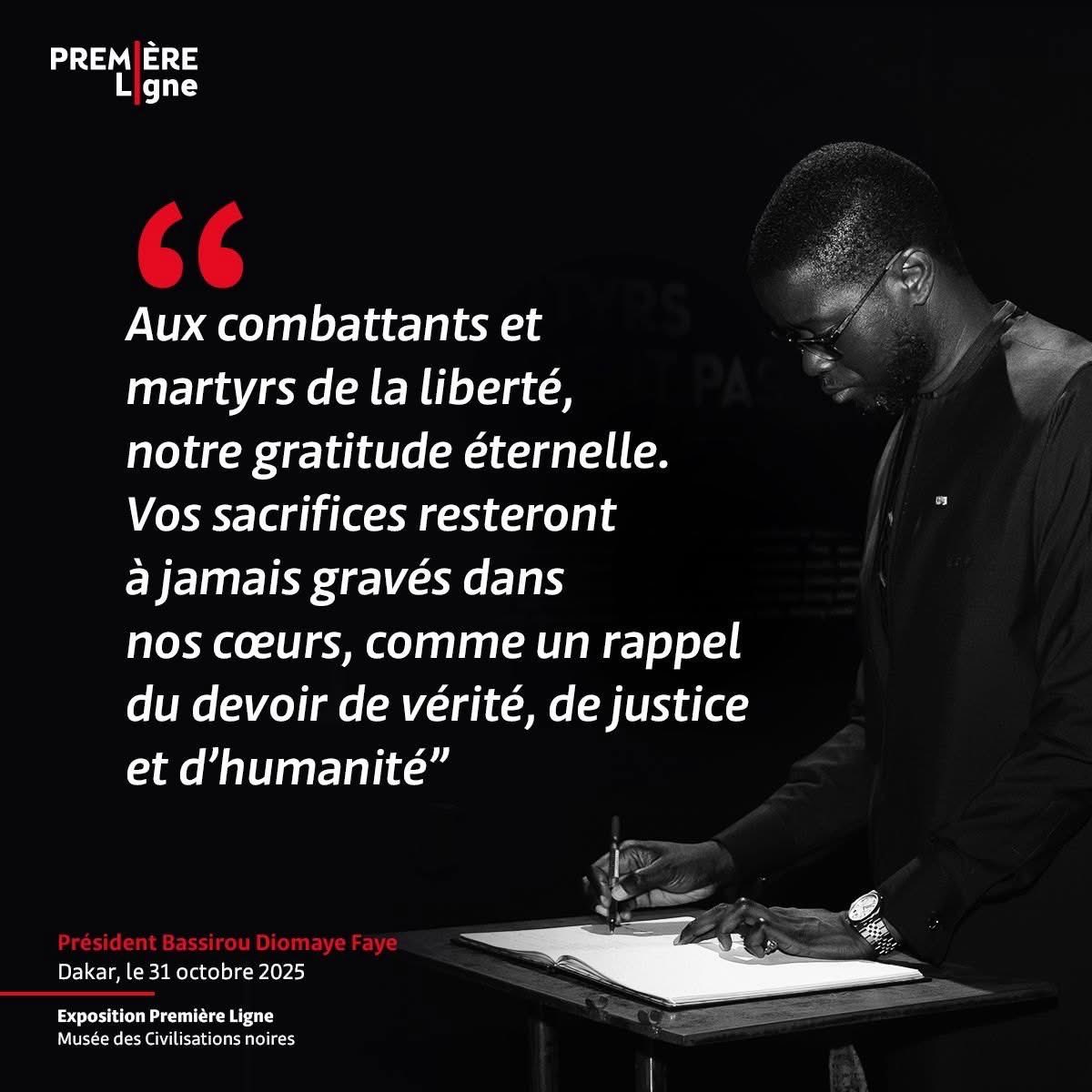 Félicitations à notre collègue Abdou Karim pour cette belle exposition que nous avons eu l’honneur de visiter pour la deuxième fois: au lancement et cette fois en compagnie de Son Excellence le Président de la République.

Par devoir de mémoire, parce que le présent et le futur