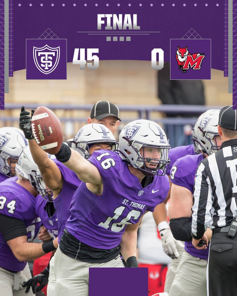 Final from <a href="/UofStThomasMN/">University of St. Thomas</a> 🟣⚪️⚫️
Offense, Defense, ST = Sharp &amp; Clean ✔️
The W &amp; The Shutout ✅
Proud of this Squad <a href="/UST_Football/">St. Thomas Football</a> 💟

#Passion26•<a href="/WeAreAFCA/">AFCA</a> •<a href="/mfca_now/">MFCA-The Keepers of the Game</a>