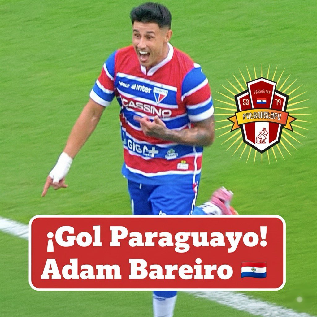 ¡GOL PARAGUAYO EN BRASIL! 🇵🇾 

Adam Bareiro le da la victoria parcial a <a href="/FortalezaEC/">Fortaleza Esporte Clube 🦁</a> 1-0 sobre <a href="/SantosFC/">Santos FC</a> en la Serie A. ¡Con este tanto, Bareiro suma 5 goles en la temporada para el 'Leão'! #SerieA #FortalezaEC #AdamBareiro