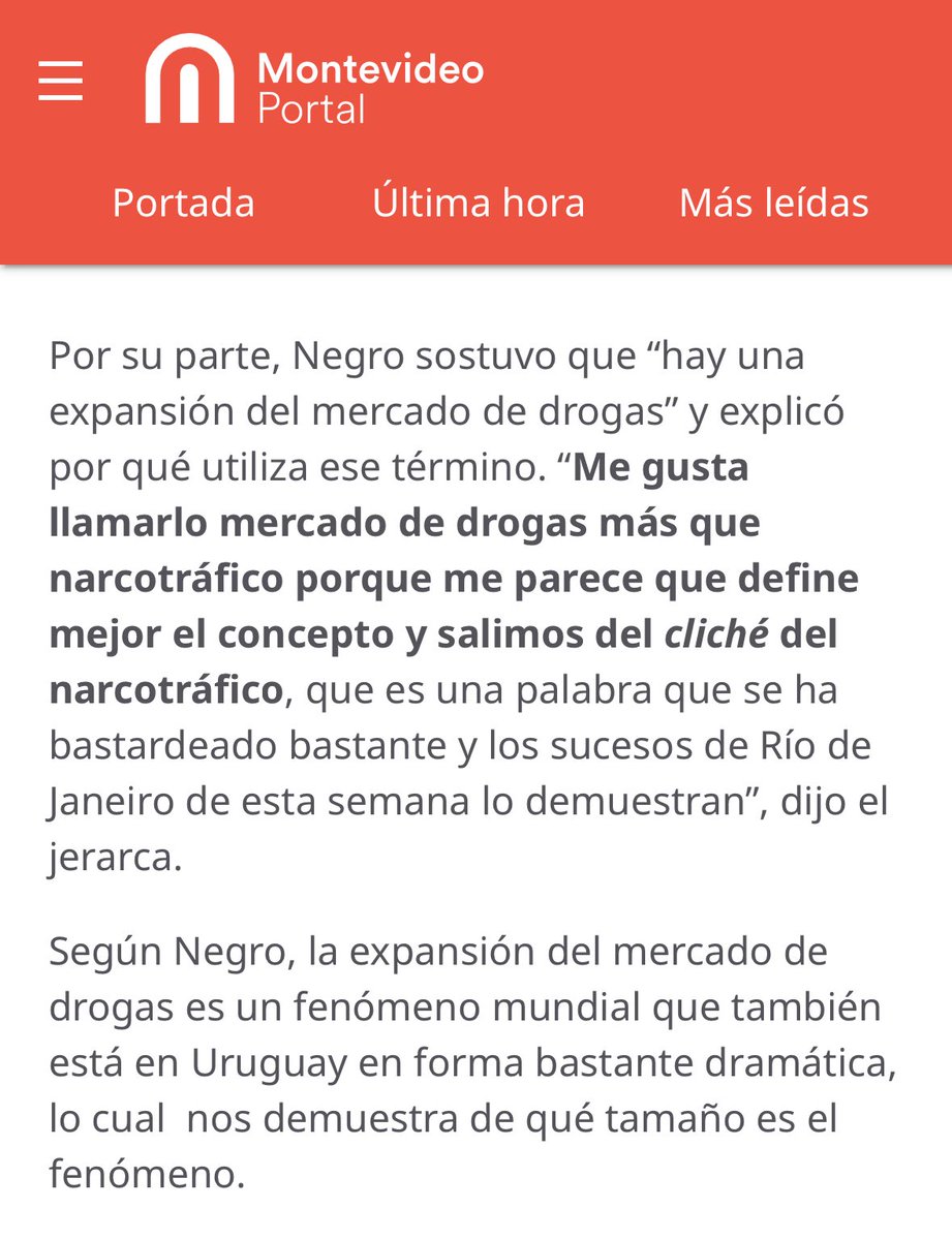 Ministro: hablar de “mercado de drogas” como si fuera un fenómeno neutro es un error grave. Uruguay y la región no enfrentan un mercado de drogas regulado o comparable a actividades legales: enfrentan el narcotráfico, la rama ilegal y criminal de esa cadena. Nombrar las cosas por