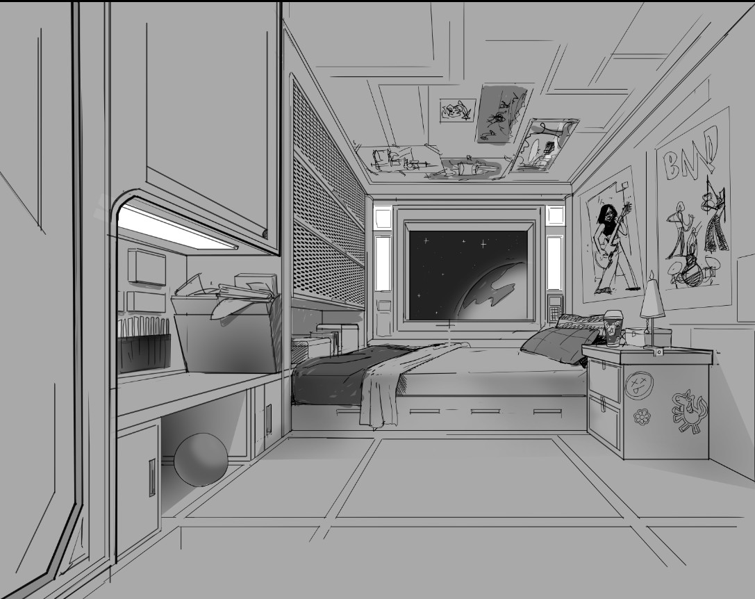 Daily drawing of a scifi bedroom.
