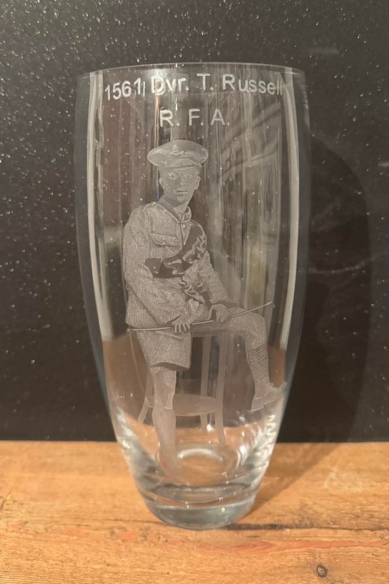 ScottishBroad's tweet photo. An engraving of my grandpa Tommy, a driver with the RFA, engraved by Ronnie Thom, check out his Facebook page Handcrafted by Ronnie - Est. 2018 https://t.co/uRioxbdw3i to see the fabulous work he does. Ronnie's work is amazing. https://t.co/ArzqeCWD4z