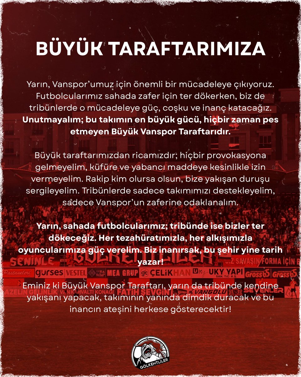 Büyük Vanspor taraftarı yarın tribünde 90 dakika savaşma zamanı!