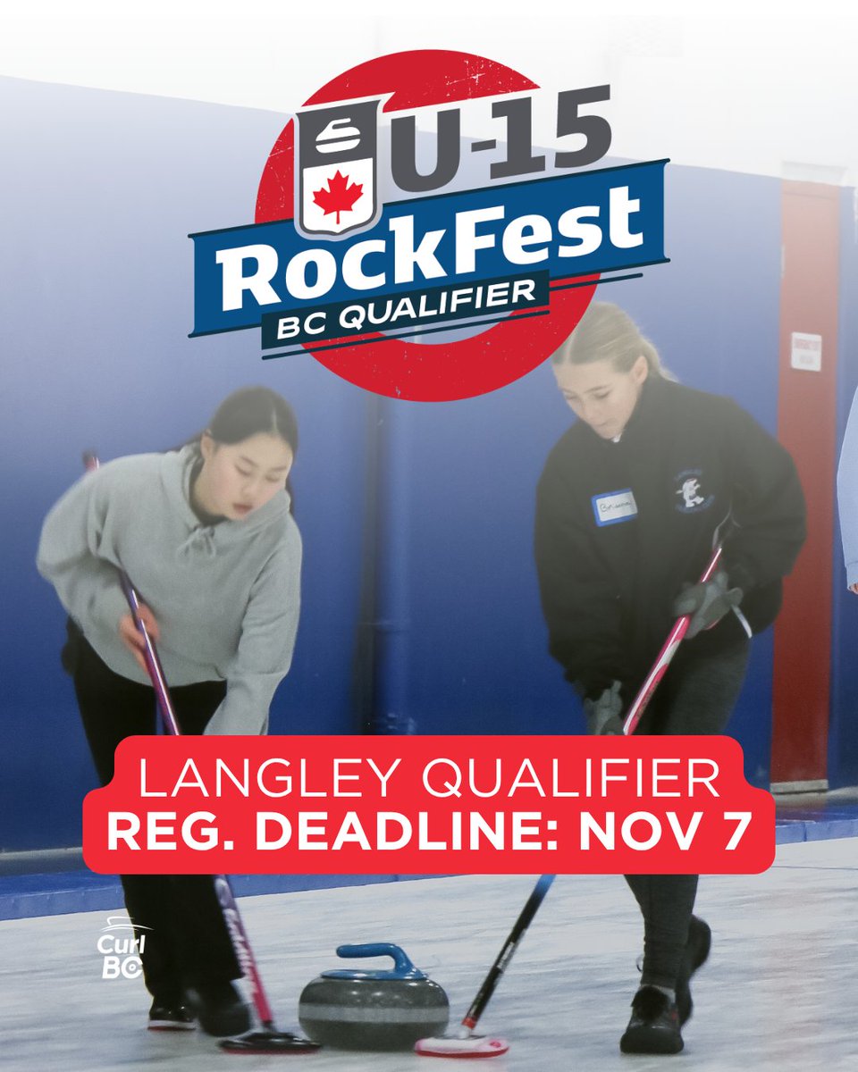 CurlBC's tweet image. 🚨 Deadline next Saturday! 🚨

Want to compete at U15 RockFest West? 🥌 Here’s your chance!

📍 Langley Curling Club
🗓 Nov 23, 2025
💲 $45

👉 curlbc.ca/youth/rockfest

#Curling #CurlBC #U15RockFest