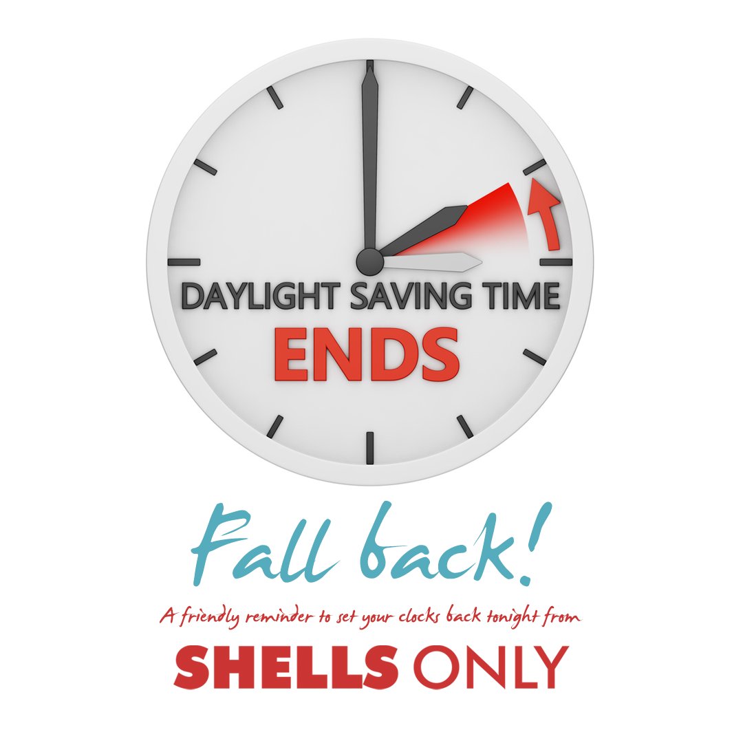 ShellsOnly's tweet photo. A friendly reminder to set your clocks back and replace your smoke detector batteries tonight! ⏰ https://t.co/oERY6ZT6uk