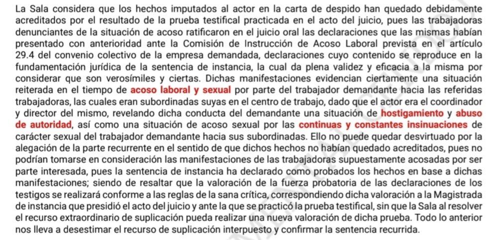 📌 STSJAND 14027/2025, 16.09
✅ Procedencia del despido
🟡 Acoso laboral y sexual de gerente de supermercado hacia sus trabajadoras
🟣 Situación de hostigamiento y abuso de autoridad. Continuas y constantes insinuaciones de carácter sexual 😓
👨🏼‍⚖️Vela Torres poderjudicial.es/search/AN/open…