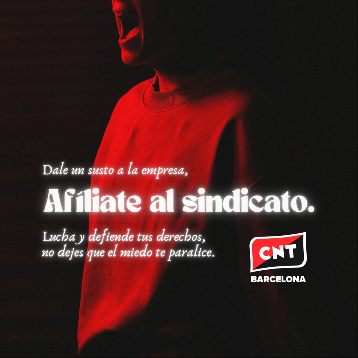 ⚫️🔴 La única organización sindical cuyo potencial aterroriza a la Patronal y al Estado a partes iguales. 

🎃 No lo dudes, da un susto de muerte a la precariedad. Hagámoslo juntas.

Sin liberados, sin subvenciones, con compromiso.

📩 Contáctanos: sov@barcelona.cnt.es
#Halloween