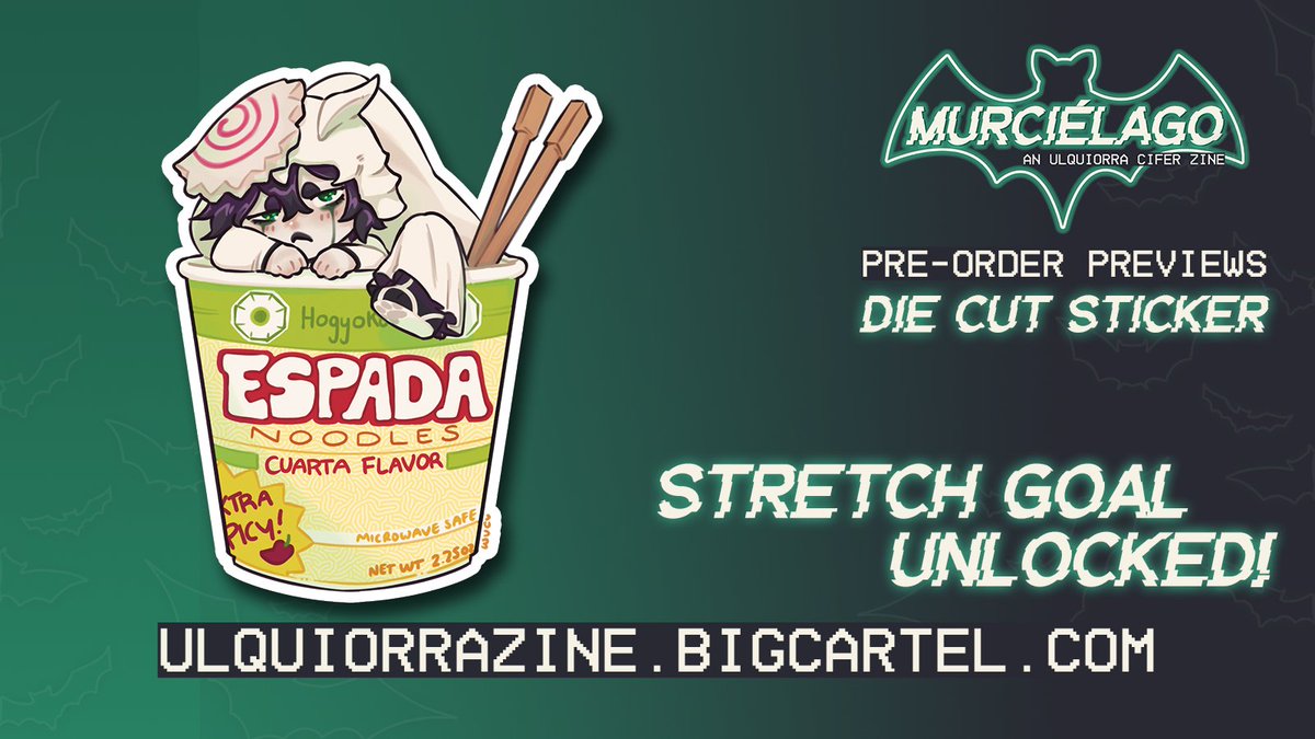 💚STRETCH GOAL UNLOCKED!💚

What's this? Someone left a cup of noodles out? And there's a surprise inside!

We've unlocked our second stretch goal! A sticker made by the wonderful @wulvercazz ! This sticker will be included in all physical bundles!